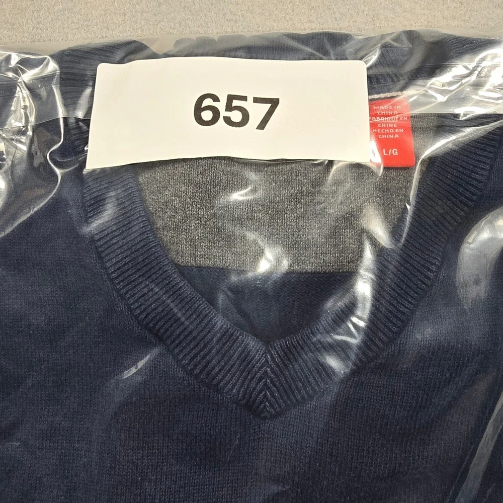 IZOD Mens Large Blue Sweater V-Neck Pullover Long Sleeve Cotton Knit